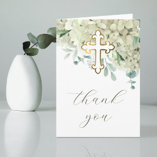 White Hydrangea Holy Cross Religious Thank You Card
