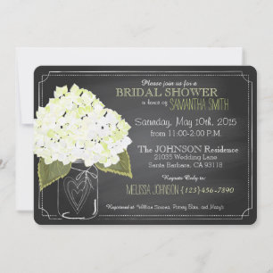 White Hydrangea Jar Chalkboard Bridal Shower Invitation