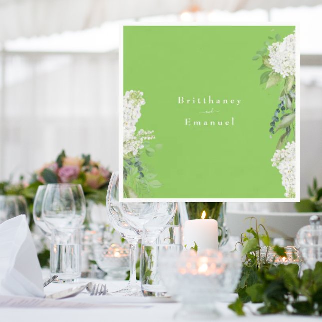 White Hydrangea Lime Green Wedding Napkin (Creator Uploaded)