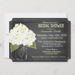 White Hydrangea Mason Jar Chalkboard Bridal Shower Invitation