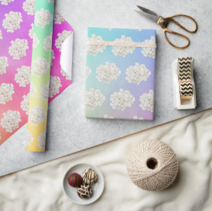 White Hydrangea On Gradient Rainbow Background Wrapping Paper