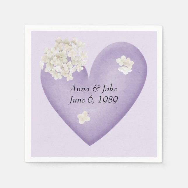 White Hydrangea on Heart Anniversary Napkin (Front)