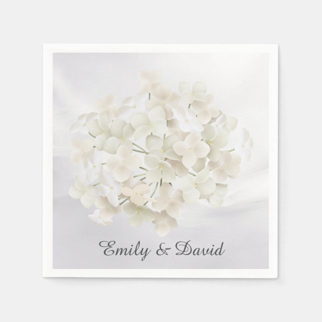 White Hydrangea On White Abstract Napkin (Front)