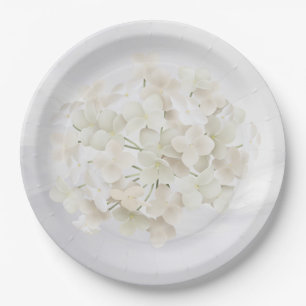 White Hydrangea On White Abstract Paper Plate