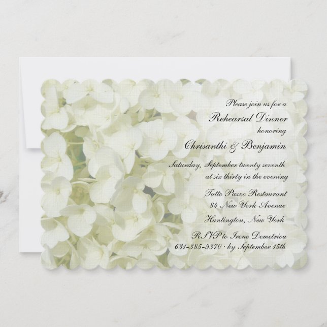 White Hydrangea Rehearsal Dinner Invitation (Front)