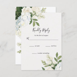 White Hydrangea Rose Elegant Wedding RSVP Card