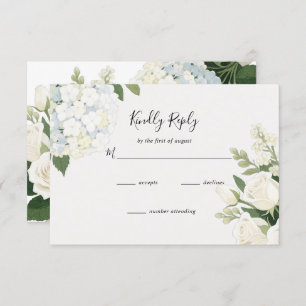 White Hydrangea Rose Elegant Wedding RSVP Card