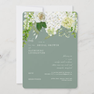 White Hydrangea Sage Rounded Bridal Shower  Invitation