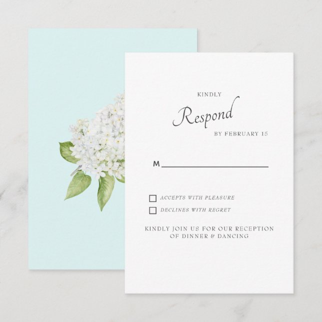 White Hydrangea Seafoam Wedding RSVP Card (Front/Back)