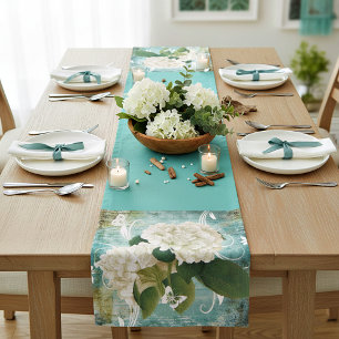 White hydrangea short table runner