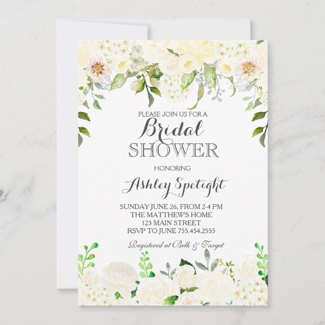 White hydrangea Shower Floral Invitation, Invitation (Front)