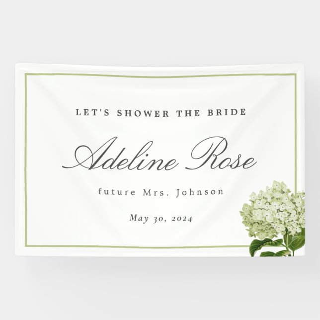 White Hydrangea Shower the Bride Name and Date Banner (Horizontal)