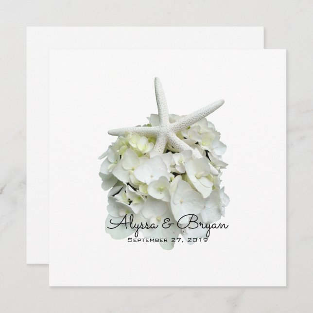 White Hydrangea Starfish Wedding Invitations (Front/Back)
