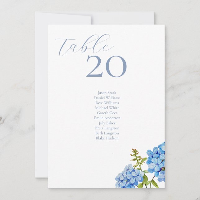 White | Hydrangea Table Number & Seating Card (Front)