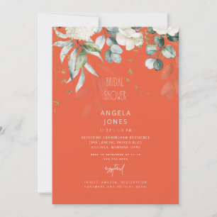 White Hydrangea Tangerine Bridal Shower  Invitation
