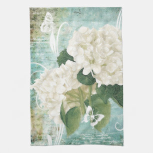 White hydrangea tea towel