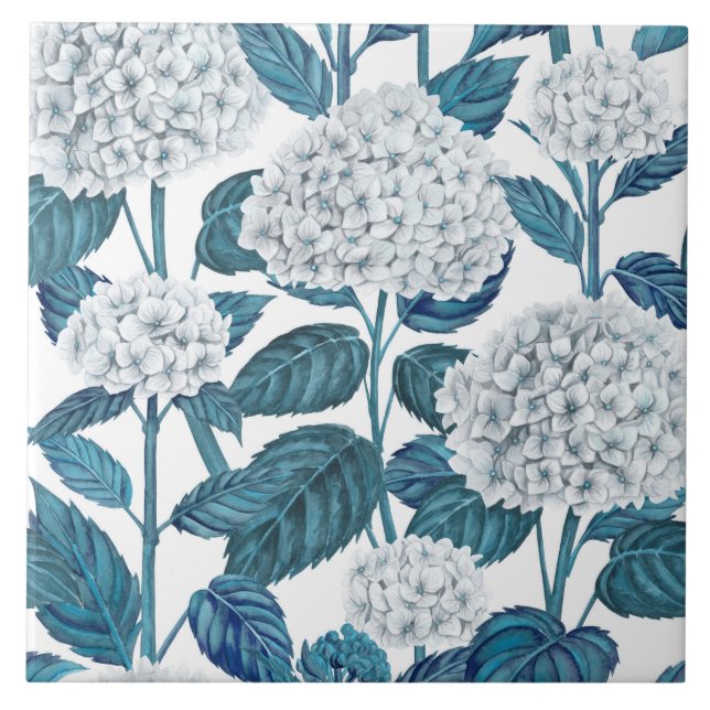 White hydrangea watercolor ceramic tile (Front)