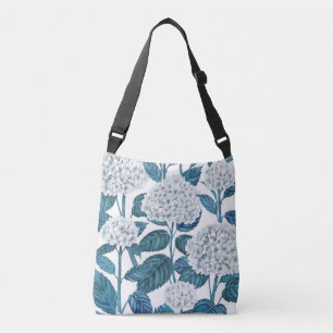 White hydrangea watercolor crossbody bag