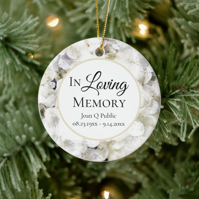 White Hydrangea Watercolor Memorial Keepsake  Ceramic Ornament (Tree)