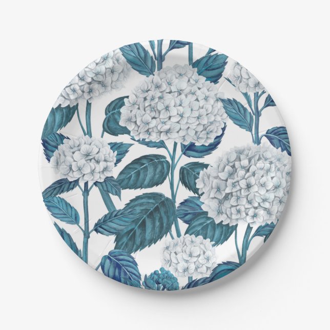 White hydrangea watercolor paper plate (Front)