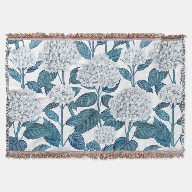 White hydrangea watercolor throw blanket (Front)