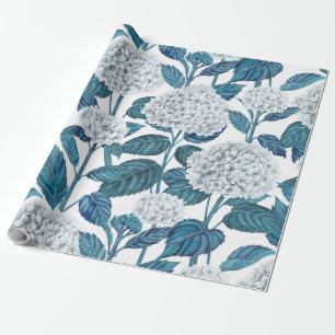 White hydrangea watercolor wrapping paper