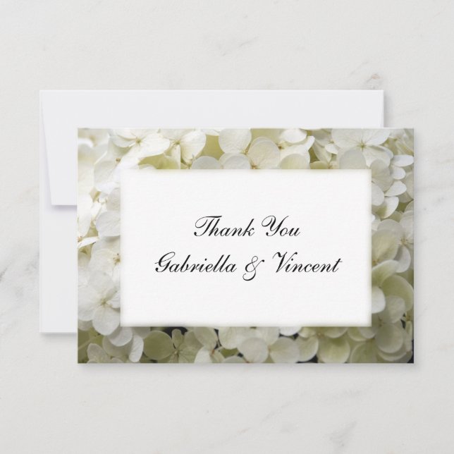 White Hydrangea Wedding Flat Thank You Notes (Front)