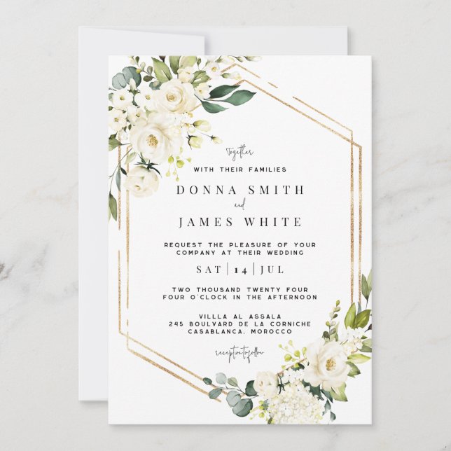 White Hydrangea | White Floral Wedding Invitation (Front)