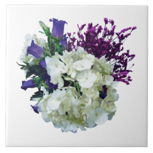 White Hydrangea With Canterbury Bells and Sage Ceramic Tile