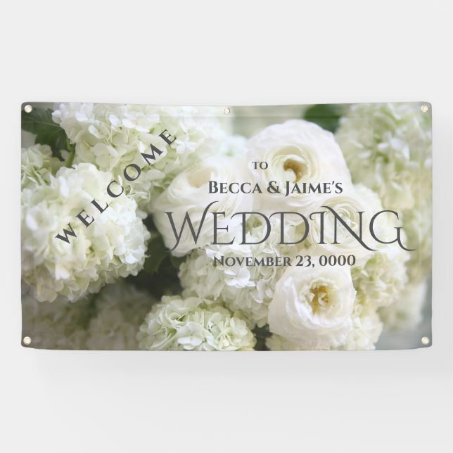 White hydrangeas and ranunculus  banner (Horizontal)