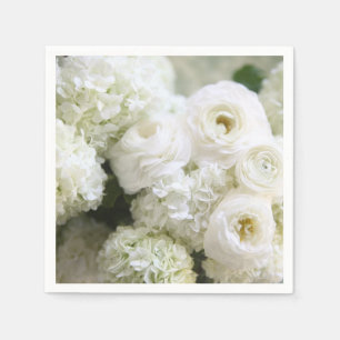 White hydrangeas and ranunculus napkin