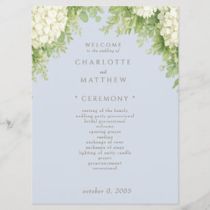 White Hydrangeas Dusty Blue Wedding Program II