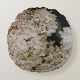 WHITE HYDRANGEAS IN BLOOM ROUND CUSHION