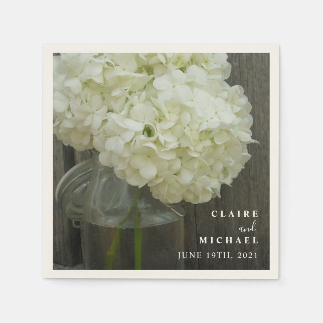 White Hydrangeas Mason Jar Wedding Napkin (Front)