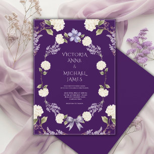 White Hydrangeas Purple Floral Elegant Invitation