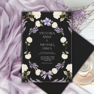 White Hydrangeas Purple Floral Elegant Invitation