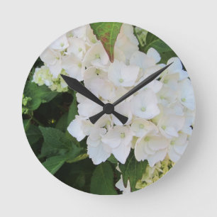 White Hydrangeas Round Clock