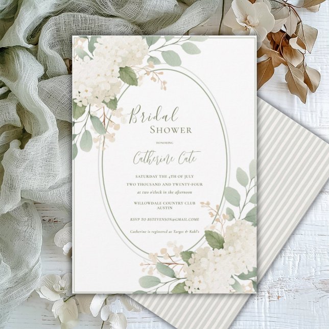 White Hydrangeas Sage Green Vintage Bridal Invitation (Creator Uploaded)