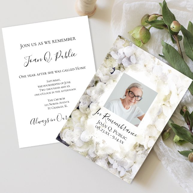 White Hydrangeas Watercolor Death Anniversary Invitation (Creator Uploaded)