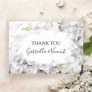 White Hydrangeas Watercolor Wedding Thank You Note Card