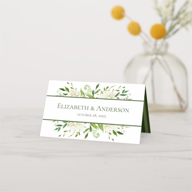 White Hydrangeas Wedding Place Card (Back)