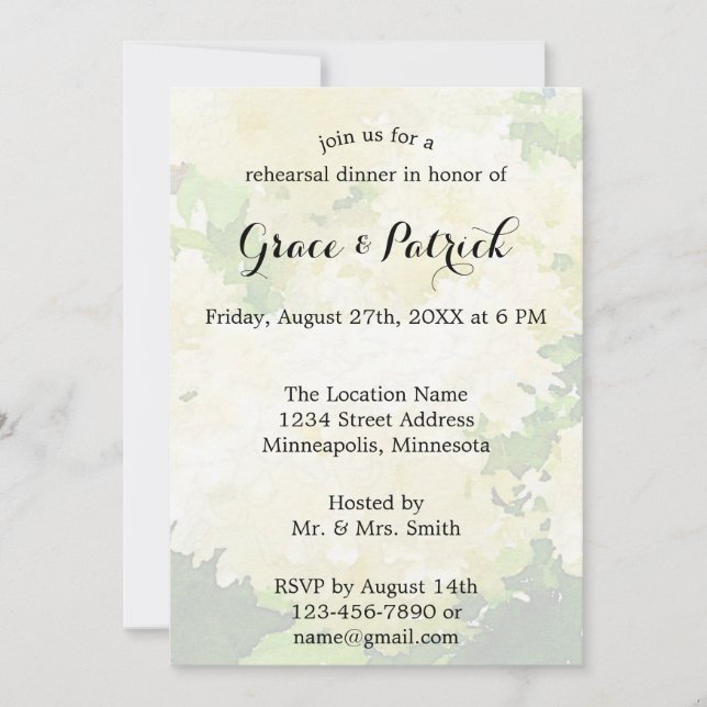 White Hydrangeas Wedding Rehearsal Invitation (Front)