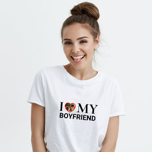 White I Love My Boyfriend Photo Heart T-Shirt