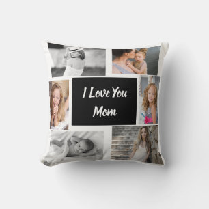 White I Love You Mum Family Photo Collage Cushion