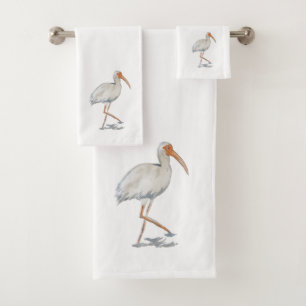 White Ibis Beach Painting Bath Towel Set