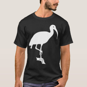 White Ibis Bird Silhouette Perched on Driftwood T-Shirt