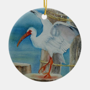 White Ibis by Peggy Allen Ceramic Tree Decoration