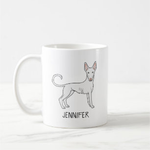 White Ibizan Hound Smooth Coat Cartoon Dog & Name Coffee Mug