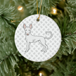 White Ibizan Hound Smooth Coat Cartoon Dog & Paws Ceramic Ornament
