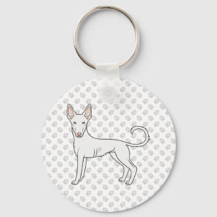 White Ibizan Hound Smooth Coat Cartoon Dog & Paws Key Ring